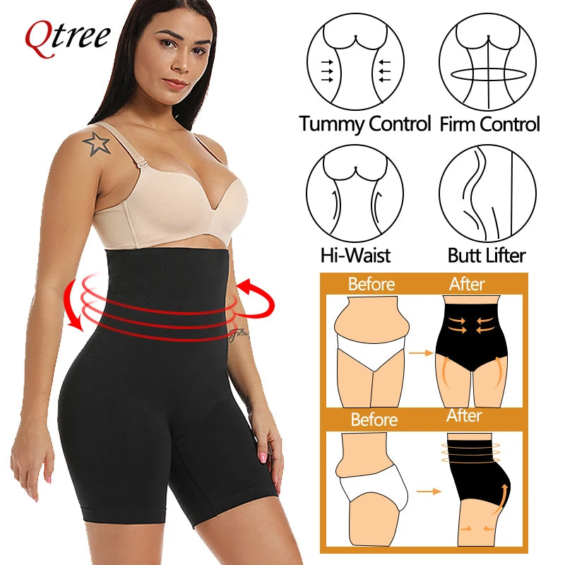 Qtree Plus Size XS-5XL High Waist Trainer Shapewear Corset Women Body Shaper Pants Slimming Tummy Control Shorts Belly Trimmer